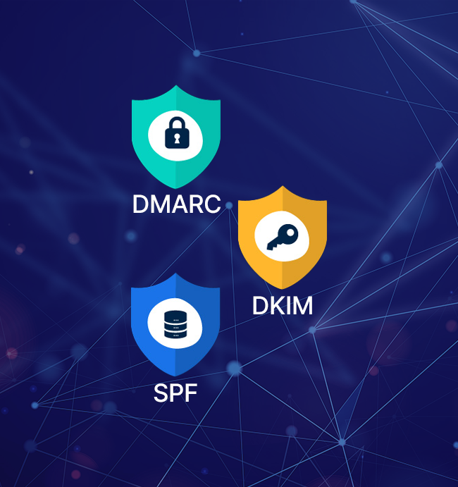 Graphic showing DMARC, DKIM, and SPF